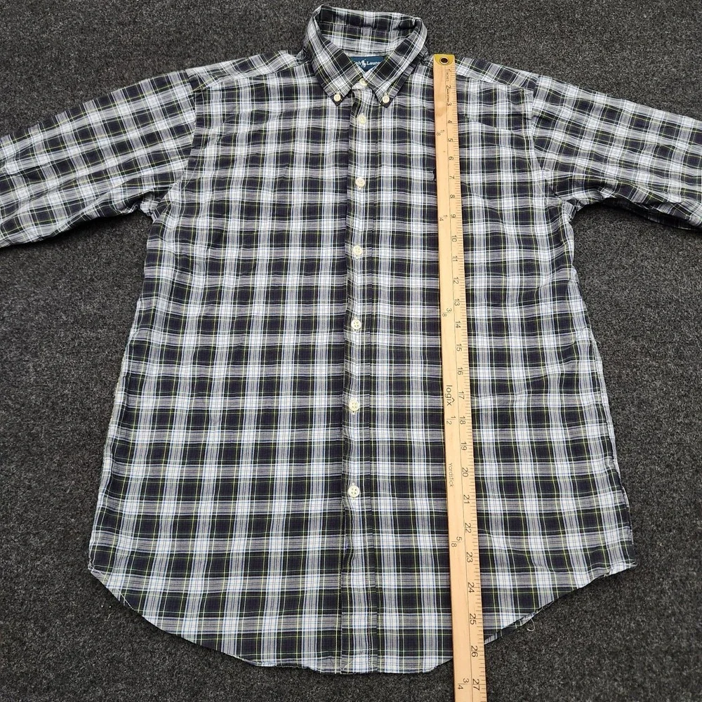 Ralph Lauren Boys Large 14-16 Green Blue Plaid Button Down‎ Shirt